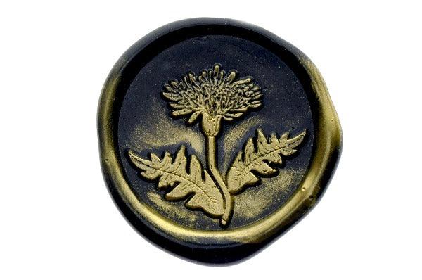 Dandelions Flower & Leaf Wax Seal Stamp - Backtozero B20 - black, botanic, Dandelion, flower, gold metallic powder, leaf, leaves, metallic powder, Nature, Signature, signaturehandle, spring