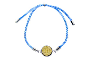 Decorative Filigree Signet Bracelet - Backtozero B20 - 10mm, 12mm, adjustable, blue, bracelet, brass, cord, cord bracelet, deco, decorative, filigree, minimal, pale blue, signet, signet bracelet, stainless steel, twist cord