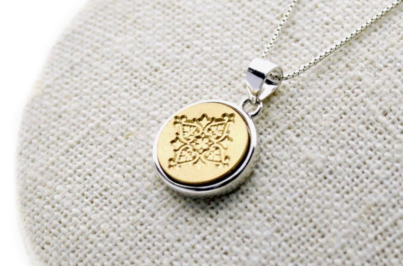 Deco Filigree Minimal Signet Necklace - Backtozero B20 - brass, Deco, Decorative, minimal, minimalnecklace, necklace, signet, signet necklace, silver