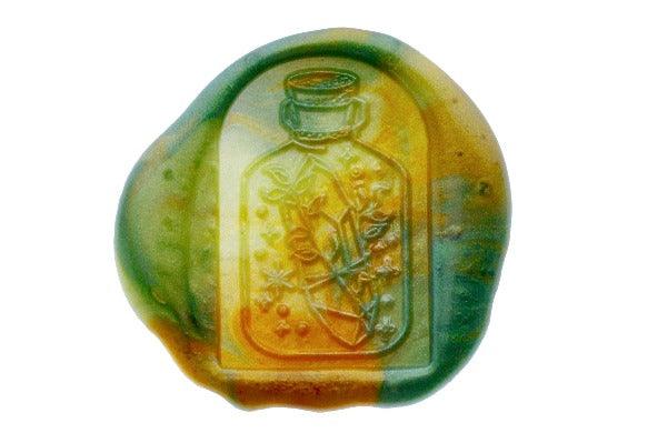 Mystical Bottle Botanic Crystal Wax Seal Stamp - Backtozero B20 - botanic, botanical, bottle, crystal, dome, glass dome, gold, leaf, light gold, Metallic, metallic green, mystic, mystical, plant, signaturehandle, star, stars