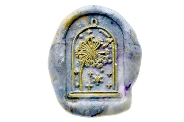 Mystical Glass Dome Dandelion Wax Seal Stamp - Backtozero B20 - botanic, Botanical, dandelion, dome, Flower, flowers, glass dome, light gold, Metallic, metallic blue, mystic, mystical, Plant, plants, purple, signaturehandle, star, stars