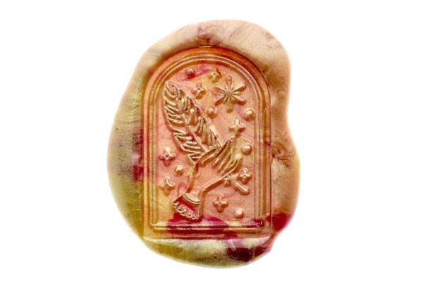 Mystical Dream Light as Feather Wax Seal Stamp - Backtozero B20 - copper gold, dark red, dome, feather, glass dome, gold, hand, hand gesture, Metallic, mystic, mystical, signaturehandle, star, stars
