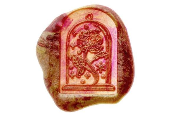 Mystical Glass Dome Rose Wax Seal Stamp - Backtozero B20 - botanic, Botanical, deep red, dome, floral, flower, flowers, glass dome, gold, light gold, Metallic, mystic, mystical, Plant, plants, rose, signaturehandle, star, stars