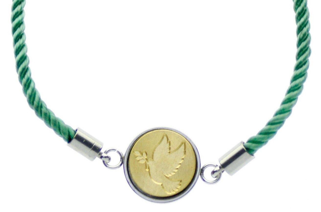 Dove Signet Bracelet - Backtozero B20 - 10mm, 12mm, adjustable, bird, blue, bracelet, brass, cord, cord bracelet, dove, green, minimal, peace, signet, signet bracelet, stainless steel, twist cord