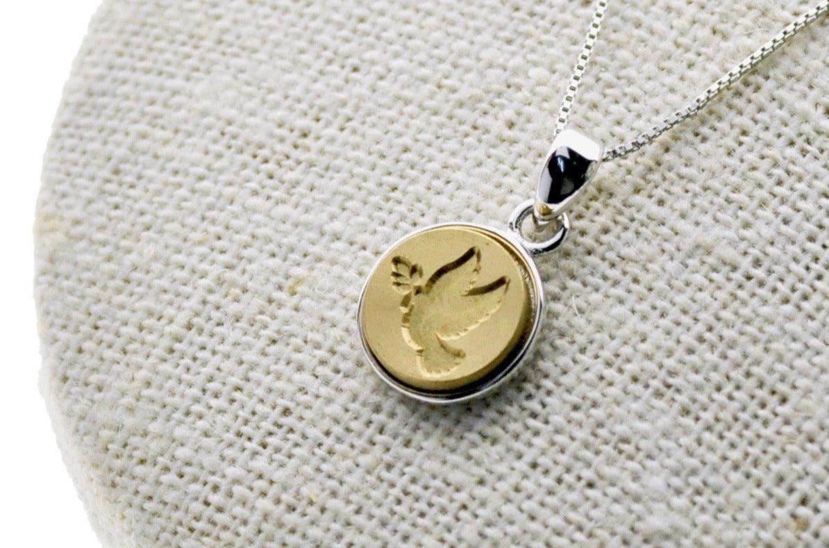 Dove Minimal Signet Necklace - Backtozero B20 - Bird, brass, dove, minimal, minimalnecklace, necklace, peace, signet, signet necklace, silver