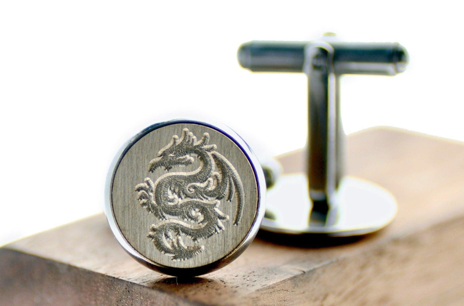 Dragon Signet Cufflinks - Backtozero B20 - 14mm, brass, cufflinks, him, signet, stainless steel
