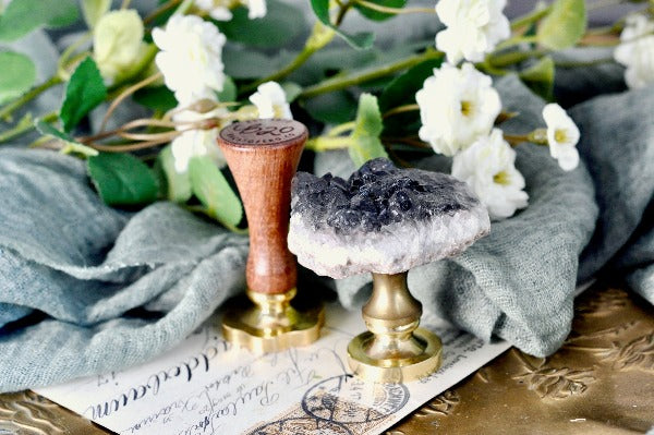 OOAK Dyed White Quartz Wax Seal Handle | Black - Backtozero B20 - crystal, dyed, handle, quartz, White quartz