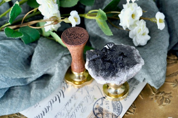 OOAK Dyed White Quartz Wax Seal Handle | Black - Backtozero B20 - crystal, dyed, handle, quartz, White quartz