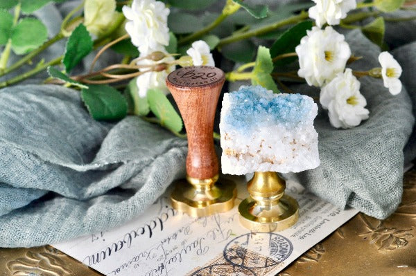 OOAK Dyed White Quartz Wax Seal Handle | Blue - Backtozero B20 - crystal, dyed, handle, quartz, White quartz