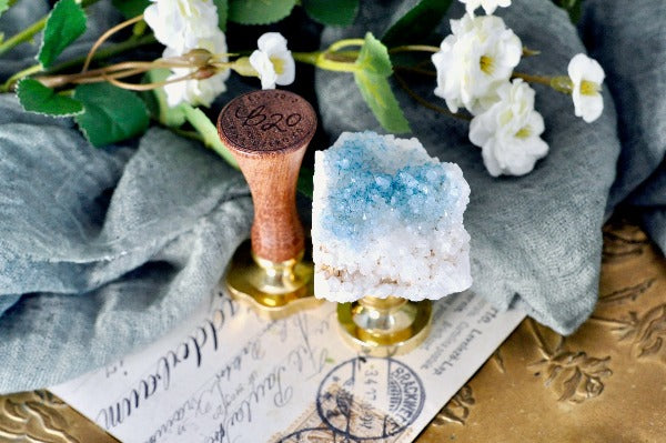 OOAK Dyed White Quartz Wax Seal Handle | Blue - Backtozero B20 - crystal, dyed, handle, quartz, White quartz
