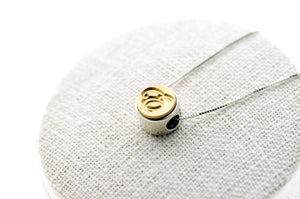 Script Initial 2-Side Floating Signet Necklace - Backtozero B20 - 1 initial, 10mm, 10mm necklace, 1initial, 2sidenecklace, bead, brass, charm, floating, minimal, minimalnecklace, necklace, One Initial, Personalized, signet, signet necklace, silver