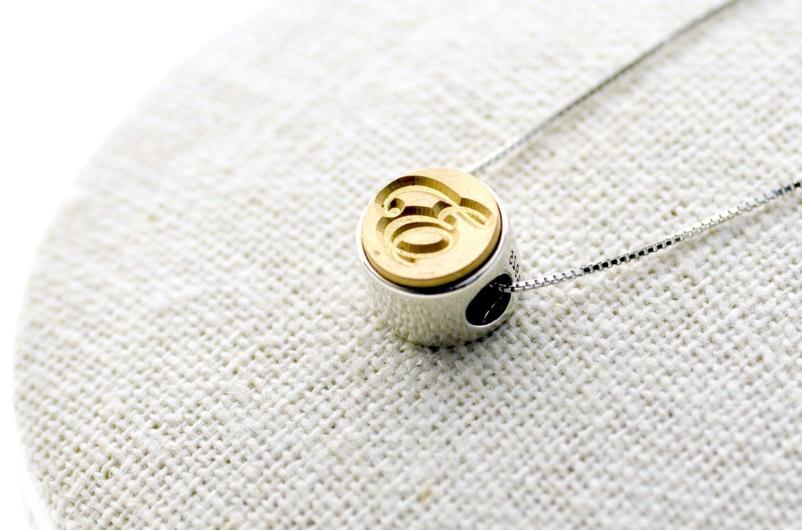 Script Initial 2-Side Floating Signet Necklace - Backtozero B20 - 1 initial, 10mm, 10mm necklace, 1initial, 2sidenecklace, bead, brass, charm, floating, minimal, minimalnecklace, necklace, One Initial, Personalized, signet, signet necklace, silver