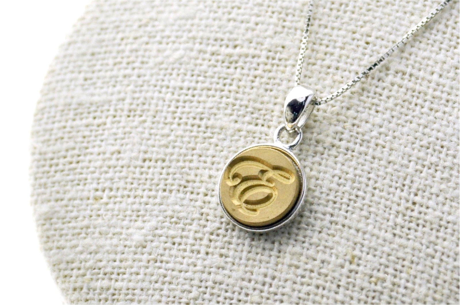 Script Initial Minimal Signet Necklace - Backtozero B20 - 1 initial, 1initial, brass, Initial, minimal, minimalnecklace, necklace, One Initial, Personalized, signet, signet necklace, silver