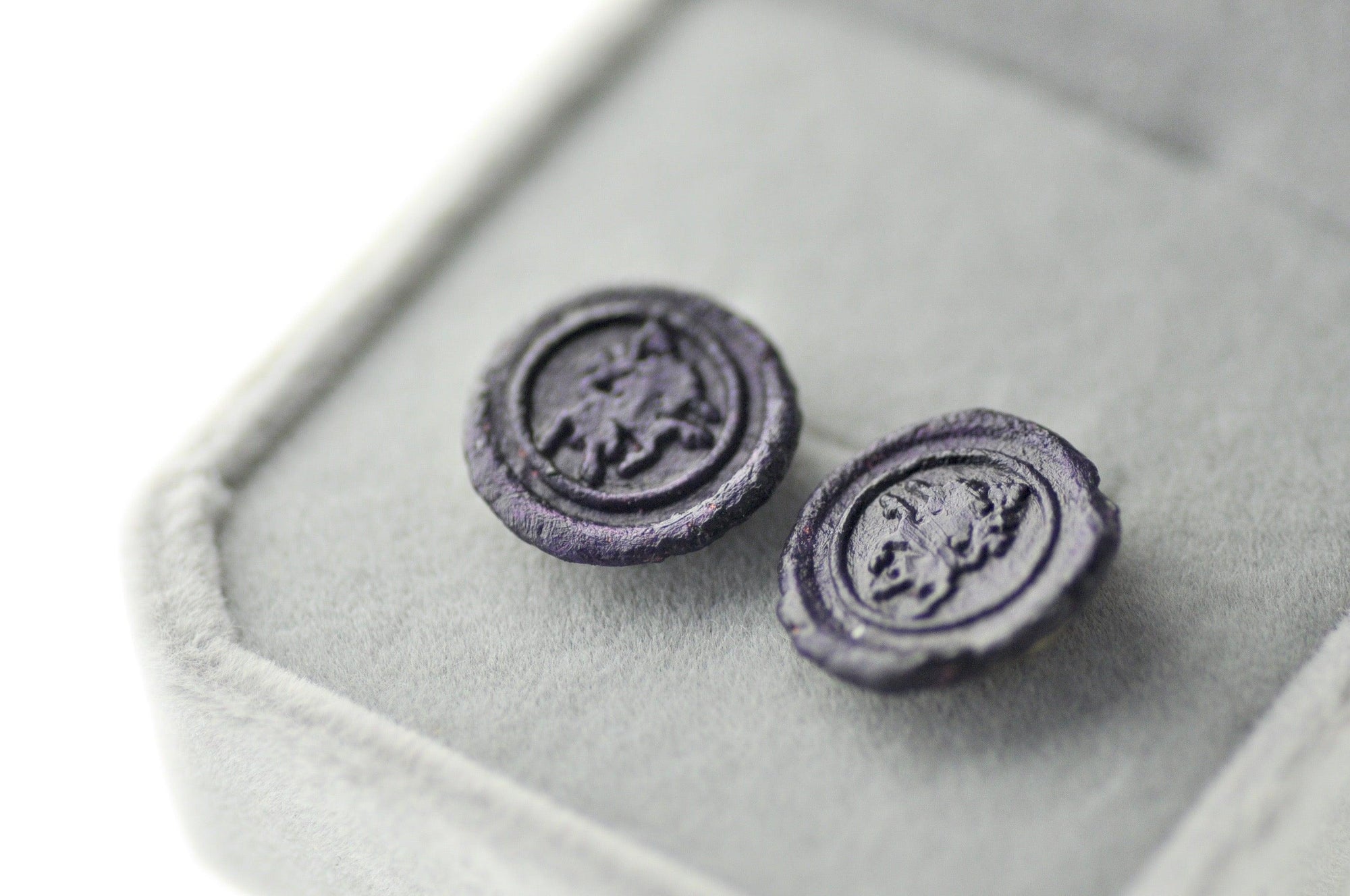 OOAK Unicorn Wax Seal Earrings - Backtozero B20 - earrings, eggplant, Handmade, Mythical Creatures, OOAK, Purple