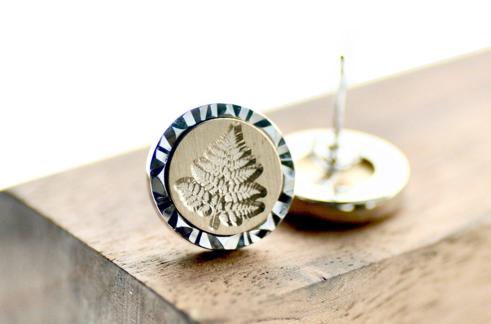 Fern Geo Signet Earrings - Backtozero B20 - brass, earrings, geo, geoearrings, signet, silver, stud, stud earrings