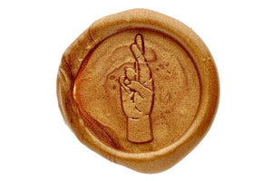Finger Crossed Wax Seal Stamp - Backtozero B20 - Copper Gold, finger, genericlonghandle, gesture, hand, hand gesture, handgesture, hands