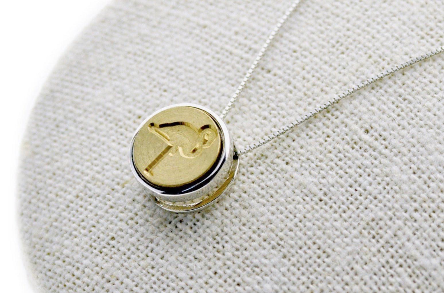 Flamingo Floating Signet Necklace - Backtozero B20 - 12mm, 12mm necklace, bead, Bird, brass, charm, floating, minimal, minimalnecklace, necklace, signet, signet necklace, silver
