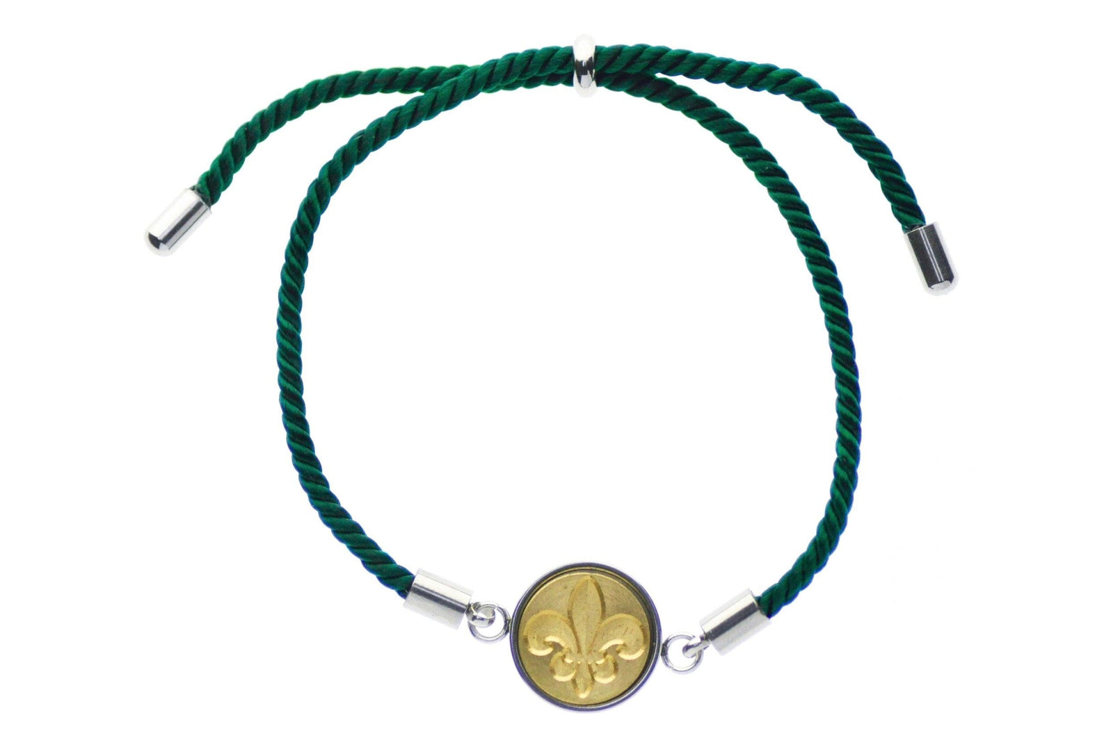 Fleur de Lis Signet Bracelet - Backtozero B20 - 10mm, 12mm, adjustable, bracelet, brass, cord, cord bracelet, fleur, Fleur de Lis, minimal, signet, signet bracelet, stainless steel, twist cord