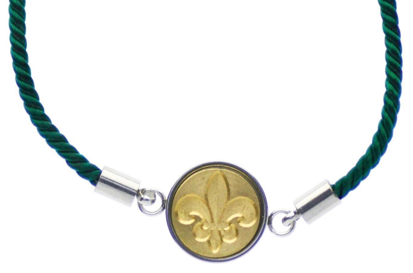 Fleur de Lis Signet Bracelet - Backtozero B20 - 10mm, 12mm, adjustable, bracelet, brass, cord, cord bracelet, fleur, Fleur de Lis, minimal, signet, signet bracelet, stainless steel, twist cord