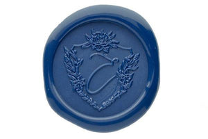 Floral Shield Initial Wax Seal Stamp - Backtozero B20 - 1 initial, 1initial, Blue, Botanical, floral, Flower, genericlonghandle, Initial, Monogram, Nature, One Initial, Personalized, shield, Wedding