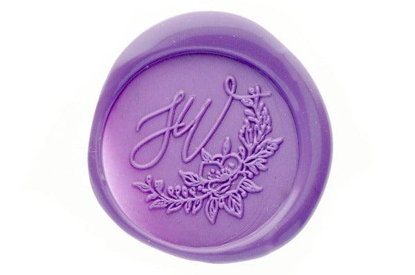 Floral Deco Monogram Wax Seal Stamp - Backtozero B20 - 2 initials, 2initials, Botanical, Double Initials, floral, Flower, genericlonghandle, Initial, Lavender, Monogram, Nature, Personalized, Two initials, Wedding