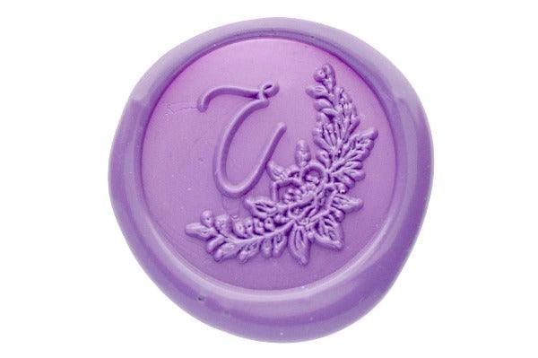 Floral Deco Initial Wax Seal Stamp - Backtozero B20 - 1 initial, 1initial, Botanical, floral, Flower, genericlonghandle, Initial, Lavender, Monogram, Nature, One Initial, Personalized, Wedding