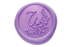 Floral Deco Initial Wax Seal Stamp - Backtozero B20 - 1 initial, 1initial, Botanical, floral, Flower, genericlonghandle, Initial, Lavender, Monogram, Nature, One Initial, Personalized, Wedding