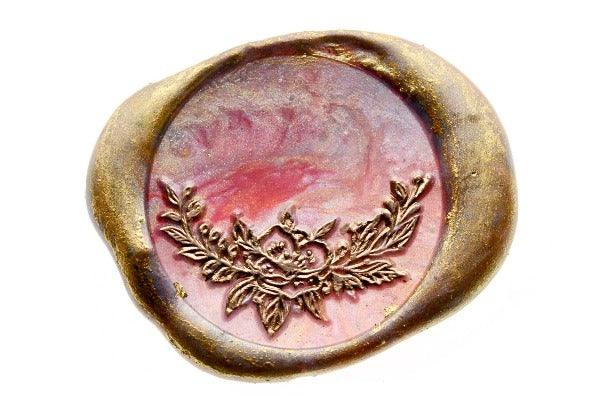 Floral Wreath Wax Seal Stamp - Backtozero B20 - blossom, Botanical, floral, Flower, Laurel Wreath, marble, marble wax, mixed wax, Nature, rose, Signature, signaturehandle, wreath