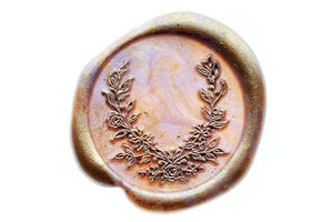 Floral Wreath Wax Seal Stamp - Backtozero B20 - blossom, Botanical, floral, Flower, Laurel Wreath, marble, marble wax, mixed wax, Nature, rose, Signature, signaturehandle, wreath