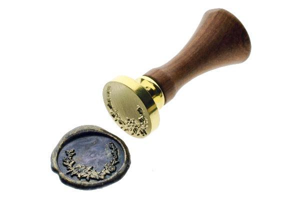 Floral Wreath Wax Seal Stamp - Backtozero B20 - blossom, Botanical, floral, Flower, Laurel Wreath, marble, marble wax, mixed wax, Nature, rose, Signature, signaturehandle, wreath