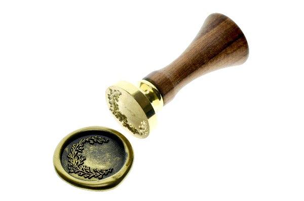 Flower Wreath Side Wax Seal Stamp - Backtozero B20 - black, botanic, Botanical, floral, flower, gold dust, gold powder, Leaves, plant, Signature, signaturehandle, wreath