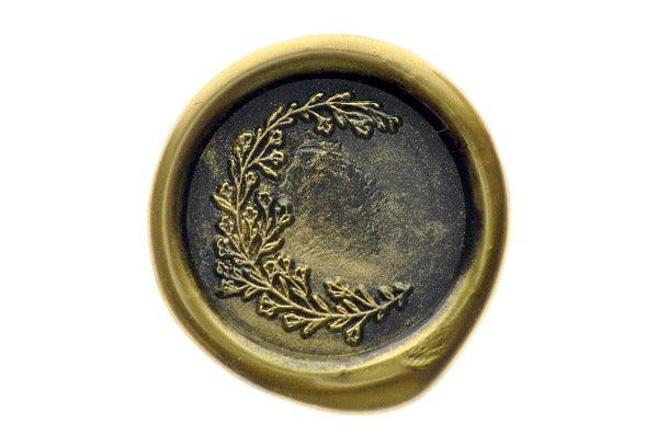 Flower Wreath Side Wax Seal Stamp - Backtozero B20 - black, botanic, Botanical, floral, flower, gold dust, gold powder, Leaves, plant, Signature, signaturehandle, wreath