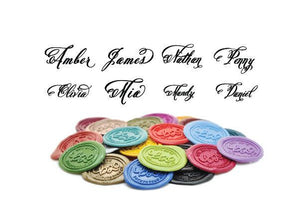 Personalized Swirl Calligraphy Wax Seal Stamp - Backtozero B20 - 9wordsLONGhandle, Calligraphy, Custom, custom name, Deep Red, name, Personalized, word