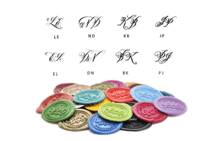 Personalized Calligraphy Double Initials Wax Seal Stamp - Backtozero B20 - 2 initials, 2initials, Calligraphy, Double Initials, genericlonghandle, Initial, Monogram, oval, Personalized, Turquoise, Two initials, Wedding