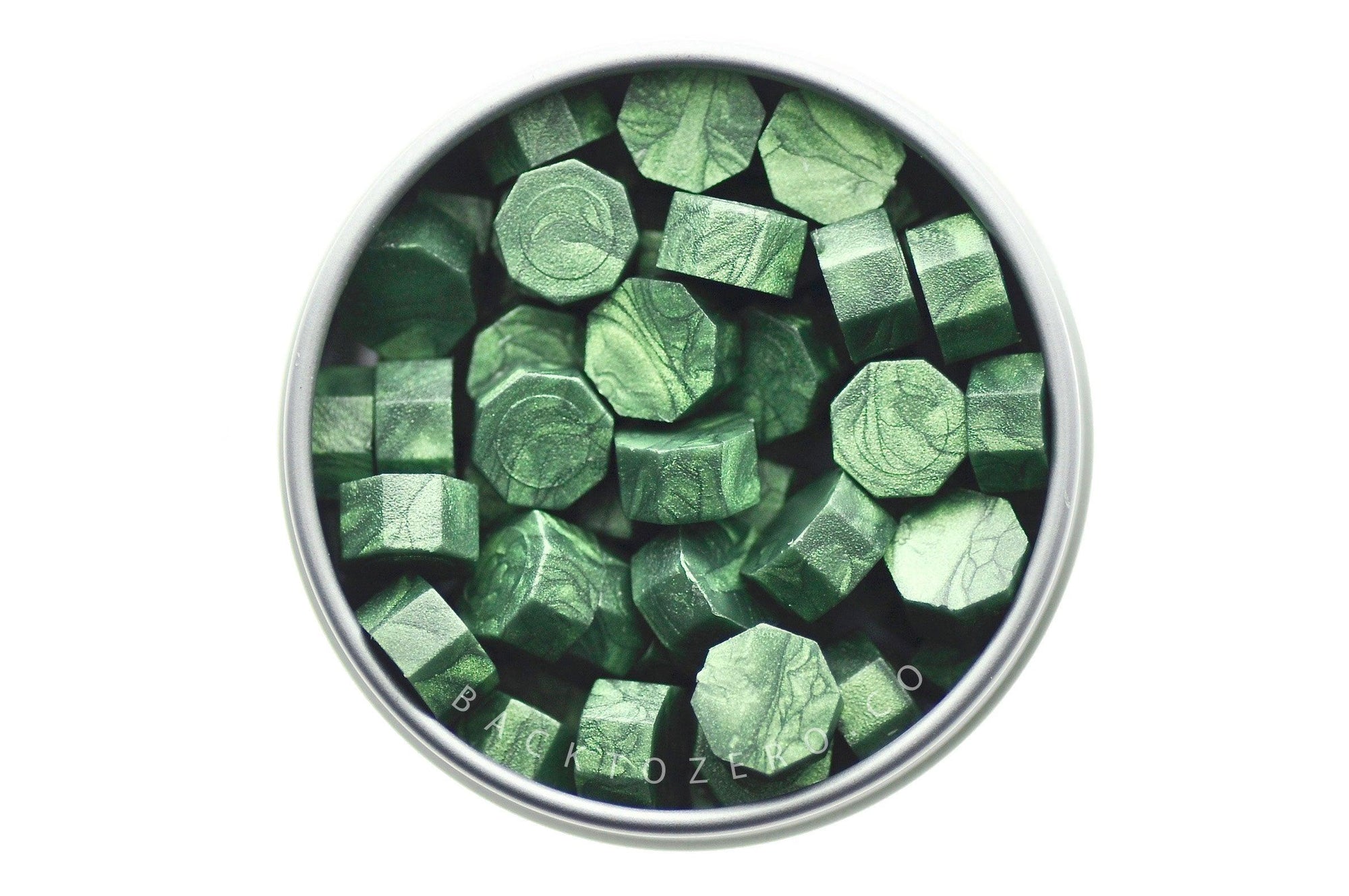 Forest Octagon Sealing Wax Beads - Backtozero B20 - green, metallic, octagon bead, sealing wax, tin, Wax Beads
