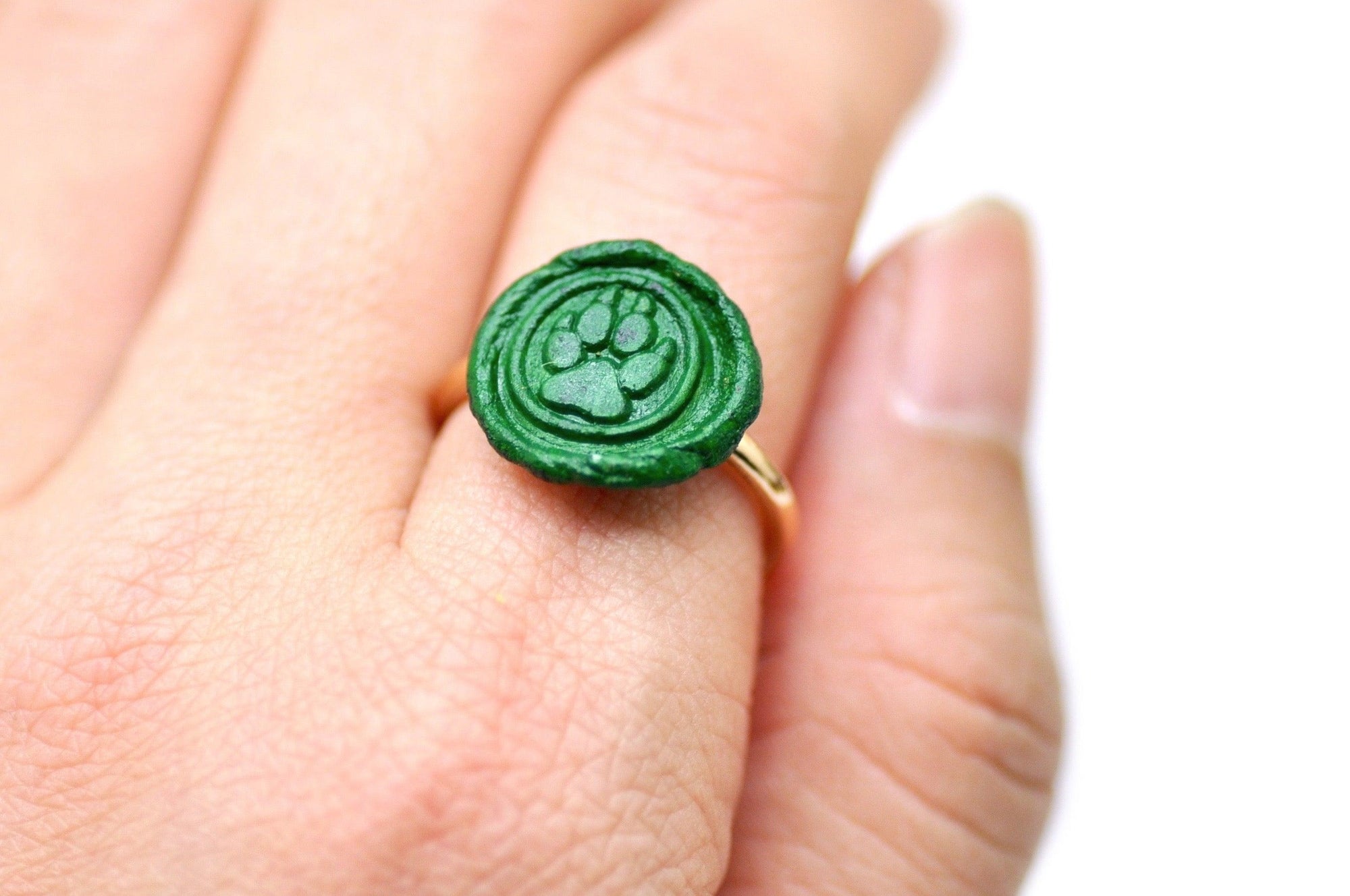 OOAK Paw Wax Seal Ring - Backtozero B20 - Animal Lover, Dog Lover, forest, Green, Handmade, OOAK, ring, size 7