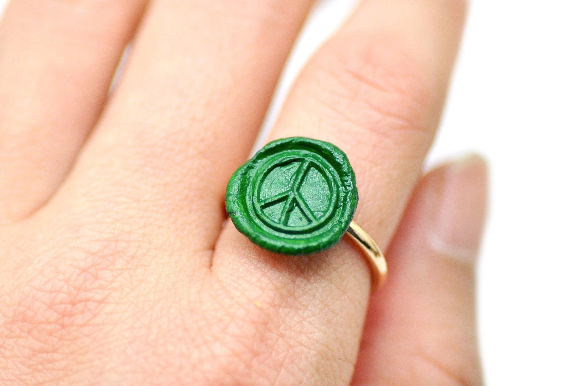 OOAK Peace Wax Seal Ring - Backtozero B20 - Green, Handmade, OOAK, ring, size 7