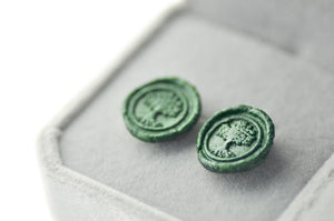 OOAK Tree of Life Wax Seal Earrings - Backtozero B20 - earrings, emerald, forest, Green, Handmade, Nature, OOAK, Tree