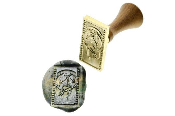 Tarot Style Zodiac Gemini Wax Seal Stamp - Backtozero B20 - black, forest green, light gold, marble, marble wax, metallic green, rectangle, Signature, signaturehandle, Silver, starburst, tarot, zodiac