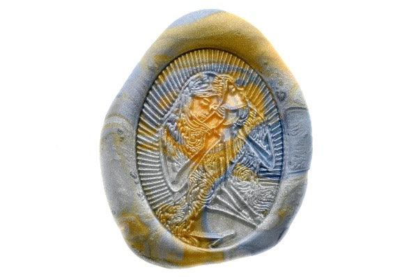 Starburst Zodiac Gemini Wax Seal Stamp - Backtozero B20 - light gold, marble, marble wax, Metallic Blue, nature, oval, Signature, signaturehandle, Silver, starburst, zodiac