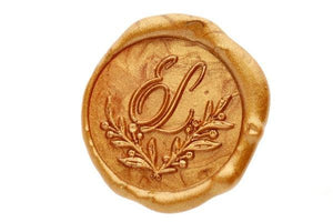 Botanical Wreath Monogram Wax Seal Stamp - Backtozero B20 - 2 initials, 2initials, Botanical, Copper Gold, Double Initials, floral, Flower, genericlonghandle, Monogram, Nature, Personalized, Two initials, Wedding