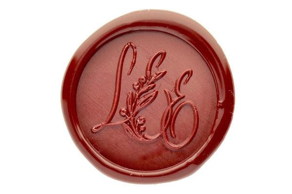 Botanical Triple Initials Monogram Wax Seal Stamp - Backtozero B20 - 3 initials, 3initials, Botanical, Deep Red, floral, Flower, genericlonghandle, Monogram, Personalized, Three initials, Triple Initials, Wedding