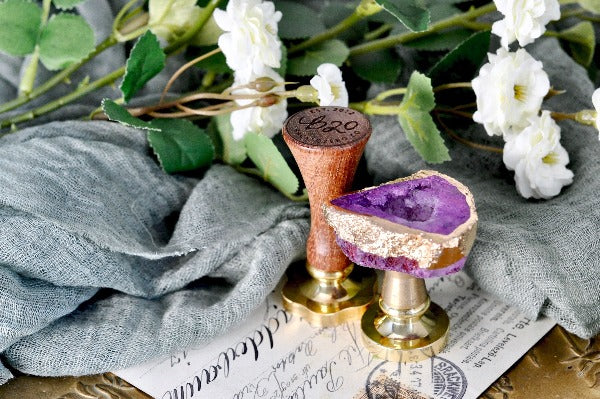 OOAK Gold-Plated Purple Quartz Geode Wax Seal Handle - Backtozero B20 - crystal, geode, gold plated, handle, purple crystal, quartz