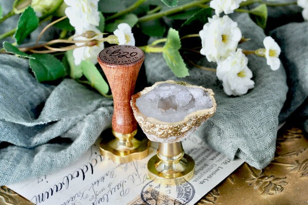 OOAK Gold-Plated White Quartz Geode Wax Seal Handle - Backtozero B20 - crystal, geode, gold plated, handle, quartz, white quartz