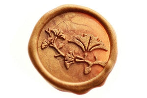 Ginkgo Leaf & Stem Wax Seal Stamp - Backtozero B20 - Botanical, Copper Gold, Deco, Decorative, Deep Red, ginkgo, Japanese, japanese family crest, Kamon, Leaf, Nature, Signature, signaturehandle