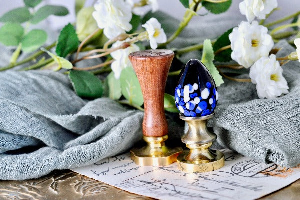 OOAK Glass Egg Wax Seal Handle | Blue with Blue & White Dots - Backtozero B20 - ball, Blue, easter, egg, glass, handle