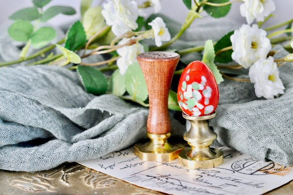OOAK Glass Egg Wax Seal Handle | Red with Green & White Dots