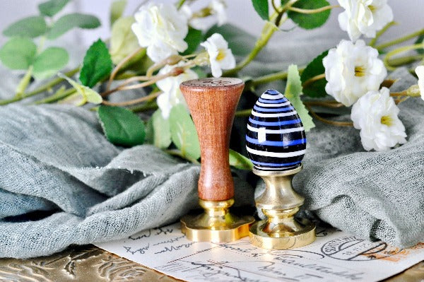 OOAK Glass Egg Wax Seal Handle | Blue & White Swirl - Backtozero B20 - ball, Blue, easter, egg, glass, handle