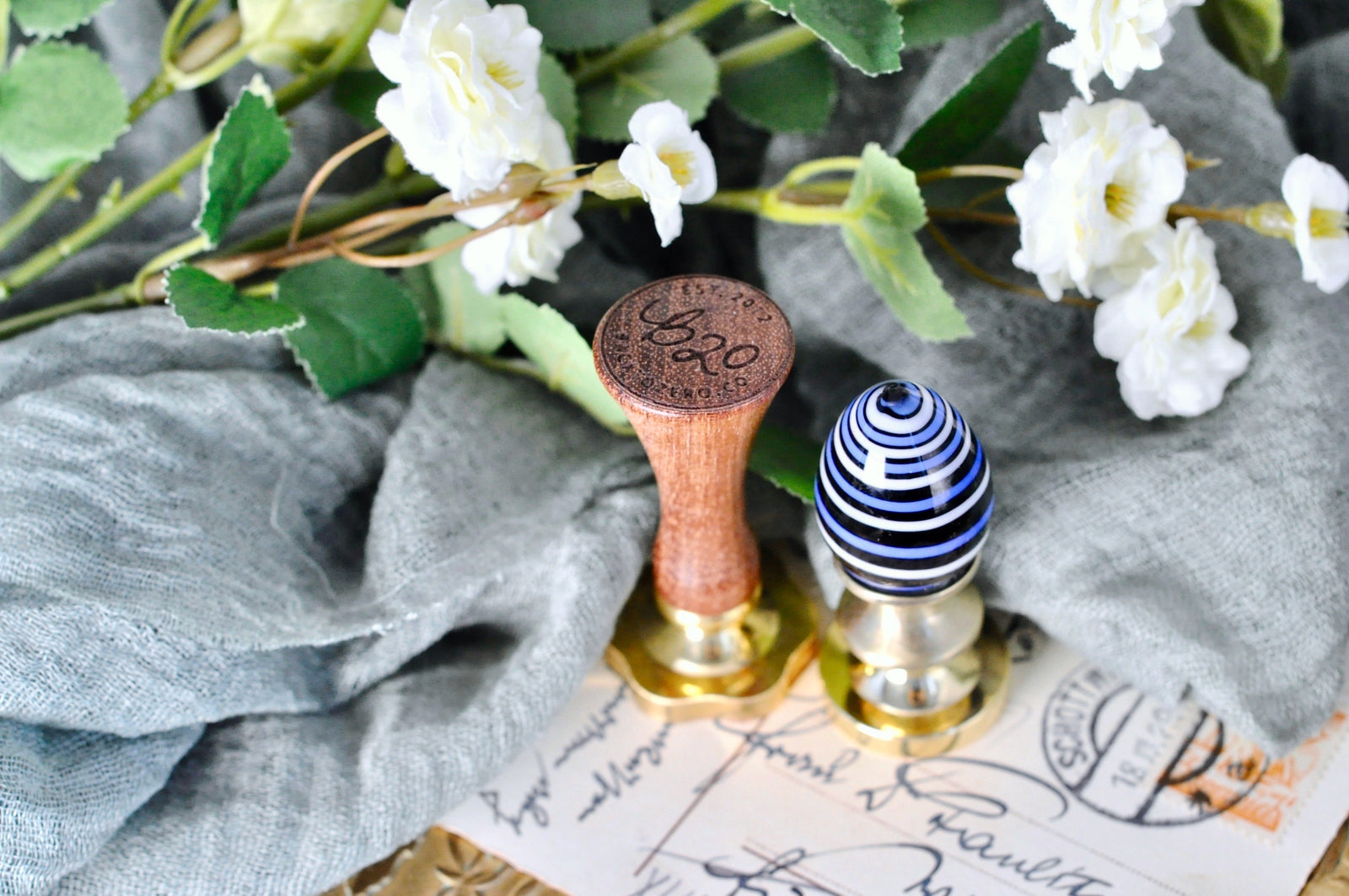 OOAK Glass Egg Wax Seal Handle | Blue & White Swirl - Backtozero B20 - ball, Blue, easter, egg, glass, handle