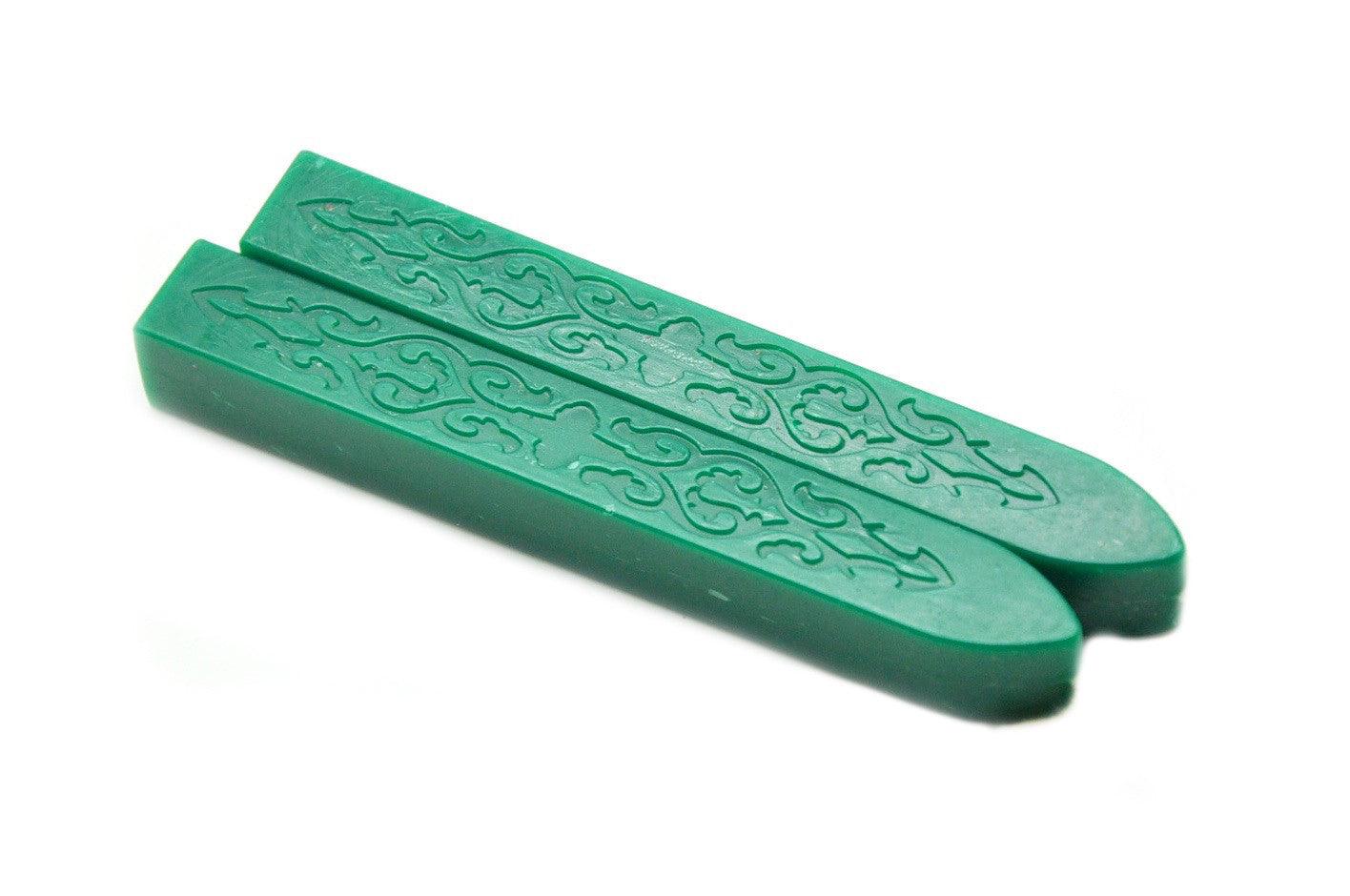 Emerlad Non-Wick Filigree Sealing Wax Stick - Backtozero B20 - filigree non wick, Green, Non-Wick Sitck, Non-Wick Wax, sale, Sealing Wax, Wax Stick
